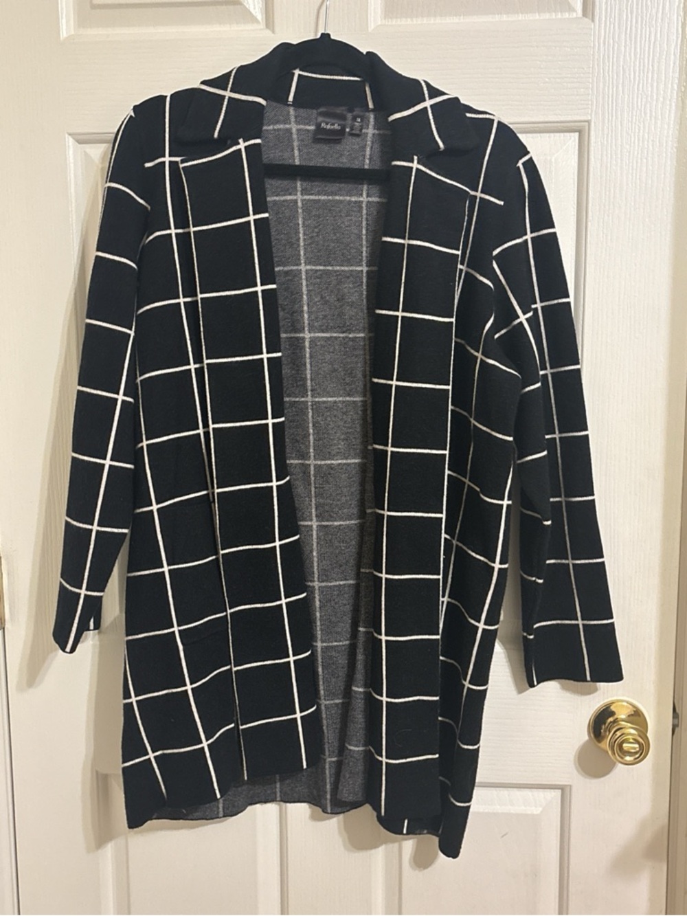 Rafaella Black Cardigan with White Windowpane Grid